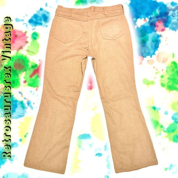VINTAGE 1970’s Rustler Wrangler Corduroy Pants, Flare Leg Beige 34x28 - Picture 3 of 6